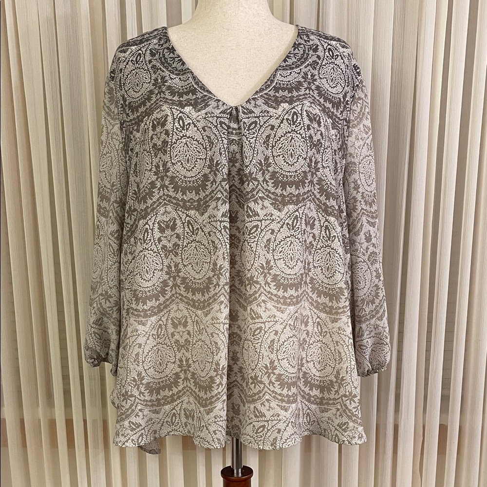 Cato Elegant Brown Ombré Lace Pattern Women's Top